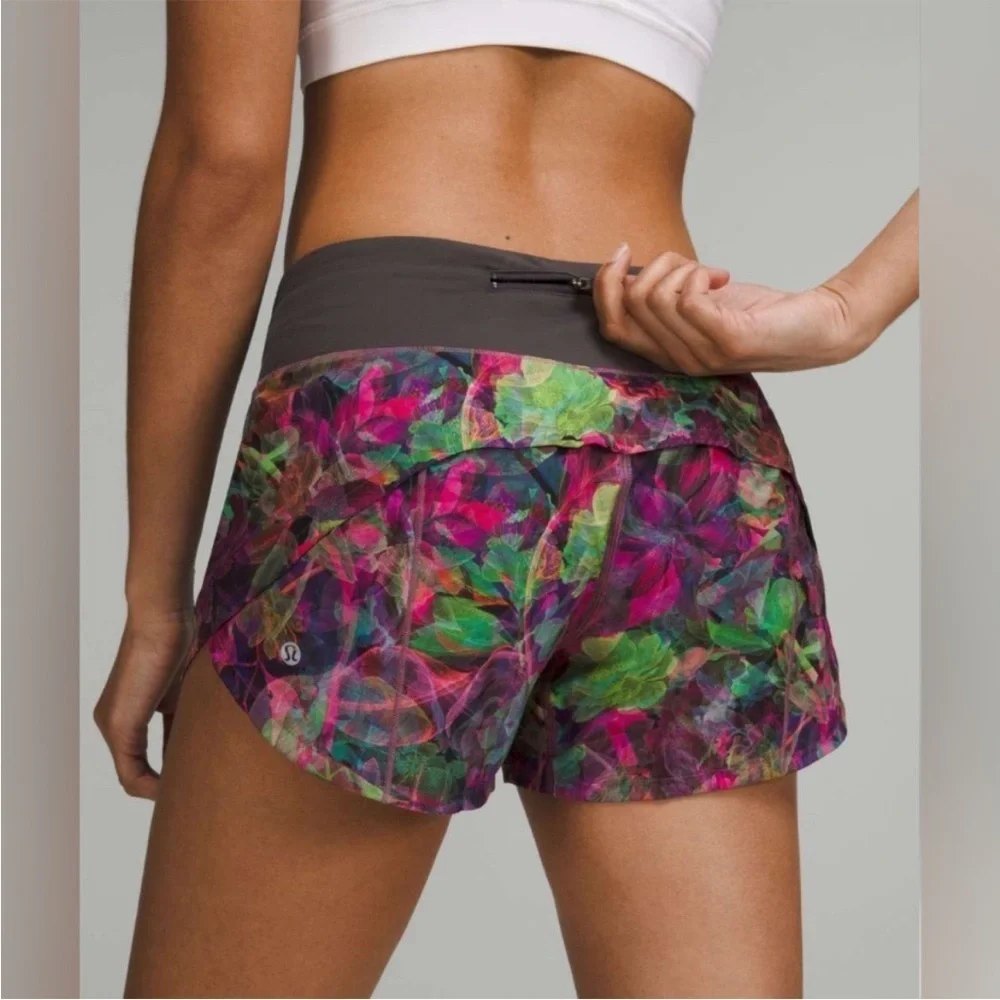 Lululemon Speed Up Low-Rise Lined Short 4” Vivid Floral Multi/Graphite Grey